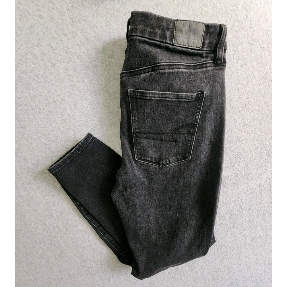 American Eagle Jeans Womens 10 Black Stretch Pants Denim Curvy High Rise Jegging